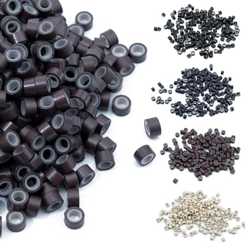 Elailite Micro Rings 5mm Dark brown Silicone Lined 1000 Pcs Links Beads Linkies for Pre Bonded I Tip Human Hair Extensions Feather Hair Extensions