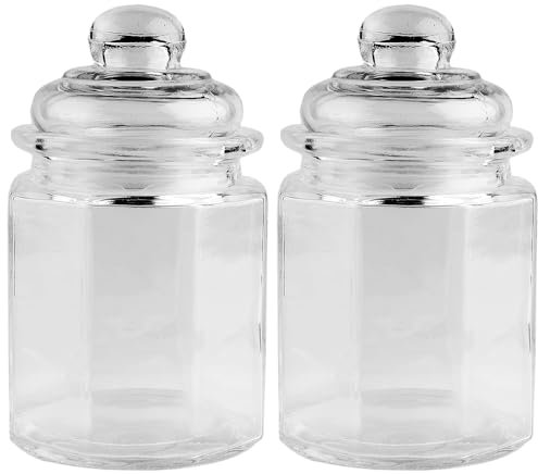 Ideen mit Herz Glas-Bonbonieren | 2 Stück | Achteckig | Mit Glasdeckel | 8 cm x 8 cm x 12,5 cm | Füllmenge: 230 ml