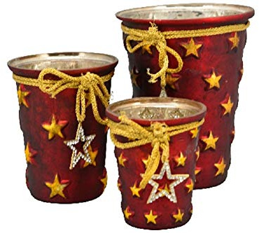 Exner Kerzenhalter Windlicht Teelichthalter Stern rot/Gold Glas Weihnachten Advent (groß)