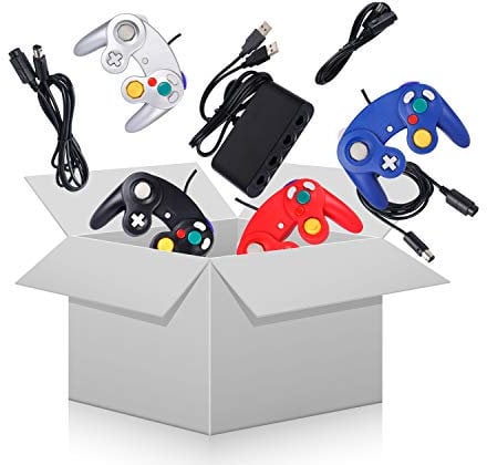 Railay 4 Pack Game cube Controller Bundle with 4 Extension Cords and a 4-Port Adapter for S-witch PC Wii U Console