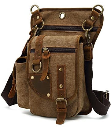 FANDARE Beintasche Herren Hüfttasche Brusttasche Canvas Beinbeutel Sling Bag Damen Sling Bag Schulranzen Umhängetasche Sporttasche für Motorrad Wandern Radfahren Schule Reise Joggen Daypacks Braun