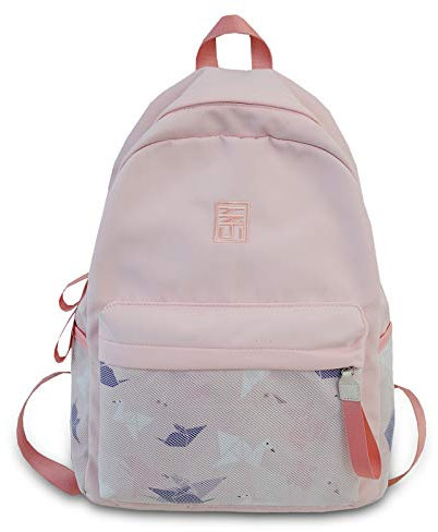 FANDARE Donna Zaino Casual Borsa da Scuola Ragazze Zainetto per 15.6 inch Laptop Backpack Scuola Viaggio Shopping Adolescenti Zaini Impermeabile Nylon Rosa