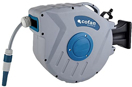 Cofan Enrollador Automático de Manguera |Para Jardín | Longitud 20 m | Diámetro 15 mm