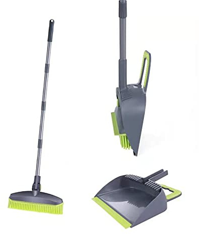 Broom and Dustpan Set,52.4inch (133cm) Adjustable Handle,Dustpan Teeth,Sweeper Plastic Brushes Soft Magic, Indoor Outdoor Kids Garage Kitchen Room Office Lobby Dog Cat Pets Home Upright Set
