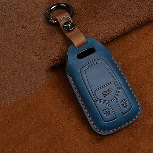 WSWJDW Porte-clés en Cuir pour Hommes Femmes Porte-clés de Voiture Couverture Porte-clés Anneau Porte-clés, adapté pour Audi A1 A3 A4 A5 Q7 A6 C5 C6, Un Bleu