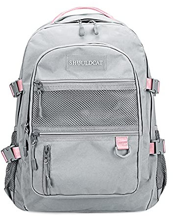 FANDARE Rucksack Schulrucksack Schulranzen Daypacks mit Laptopfach für 15.6 Zoll Umhängen Tasche Mädchen Junge Schultaschen Universität Reisen Freizeit Tagesrucksack Wasserdichtes Polyester Grau Rosa