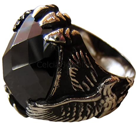 Amethyst-Spitze-Achat-natürlicher Edelstein-einzigartiger Adler-Ring, Statement-Siegelring, antiker klassischer oxidierter Silberschmuck, Vatertagsgeschenk, Februar-Geburtsstein