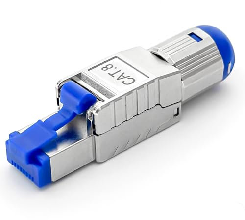 HB-DIGITAL 1 fiche réseau CAT 8.1 RJ45 à sertir pour câble de pose Ethernet LAN sans outil - Contacts plaqués or - Entièrement blindé - Connecteur STP max. 40 Gbit/s