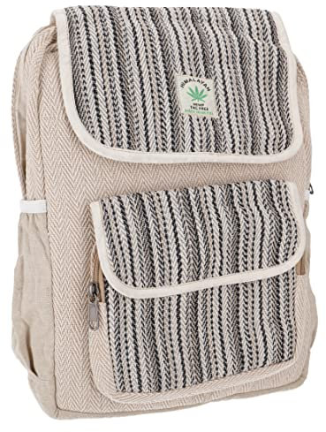 GURU SHOP Ethno Hanf Rucksack - Streifen Schwarz, Herren/Damen, Beige, Size:One Size, 35x26x20 cm, Ausgefallene Stofftasche