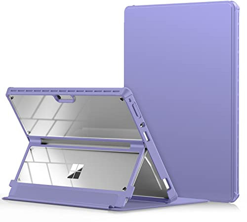 INFILAND Microsoft Surface Pro 8 Hülle, [Militärischer Fallschutz][Hochtransparentes Gehäuse + Lederhülle], Entwickelt für Surface Pro 8 13 2021 Tablet, funktioniert mit Type Cover Tastatur, Lila