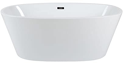 MILANO White 1595x740mm Double Ended Freestanding Oval Bath Black Overflow