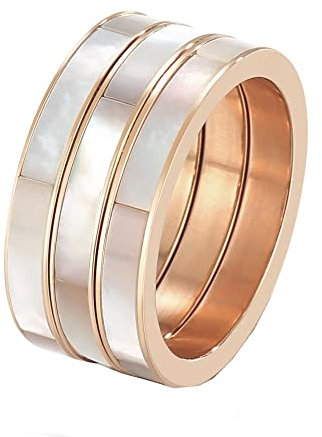 PAMTIER Anello Impilabile con Conchiglia per Donna Coppia Anello Personalizzato in Acciaio Inossidabile Anello a Fascia Oro Rosa 3Pz Misura 17