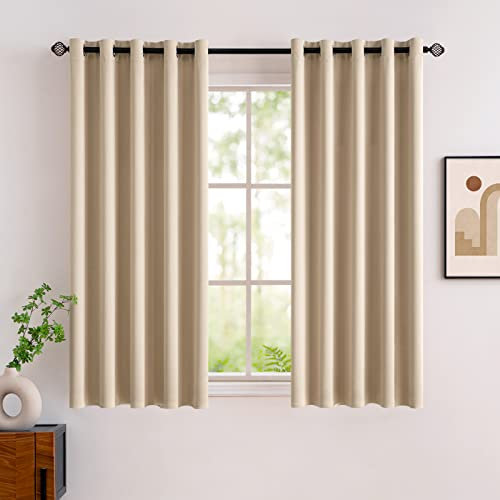 MIULEE Beige Blackout Curtains for Living Room 2 Panel Set, Premium Eyelet Curtains for Bedroom, Thermal Insulated Window Curtain Drapes, Black Out Curtain 72 Drop, Each Panel 66 x 72 Inches