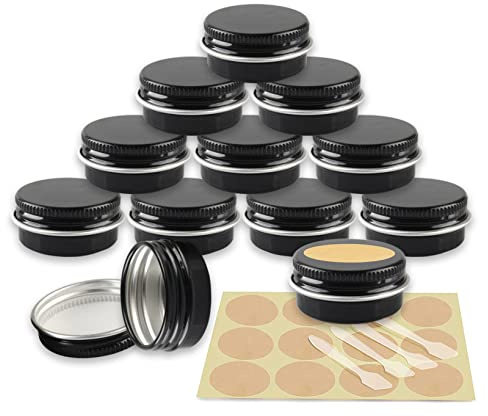 YANCAER 50 Pièces Pots en Aluminium Noir brillant de 10ml avec Couvercle - D35mm x H17mm Vide Ronde Cosmétiques Pot Conteneurs de Voyage pour Maquillage, Crème, Baume à Lèvres, Mini Bougies