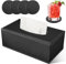 LADSTAG Taschentuchbox Taschentuchspender Kosmetiktücher Box aus PU Leder, Taschentücher Box Tissue Cover Tücherbox Rechteckige 25×13,5×9,5 cm, Lieferung mit 4 Untersetzern als Geschenk(Schwarz)