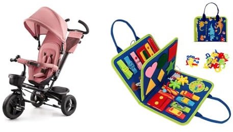 Kinderkraft Aveo Tricycle Bébé Évolutif, Draisienne Évolutif, Trike Bebe, Velo Poussette Bebe Évolutif & Oderra Busy Board Jouet Educatif pour Apprendre Motricité Fine, Jeux Planche Portable, Bleu