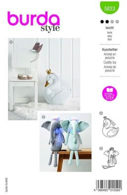 Burda Schnittmuster 5833, Kuscheltier, Level 2 leicht, White, Gray, one size