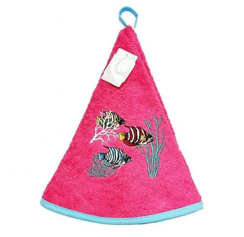 Générique Essuie Main Rond en éponge Coton Poissons Exotiques Fushia