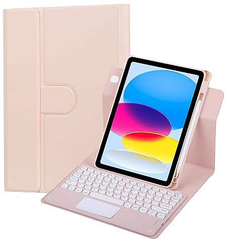 HLTOOP Funda Teclado para iPad 10th Generation 2022 10.9 Pulgadas, Contiene Ñ, Cubierta giratoria 360 con Panel táctil Teclado Desmontable con portalápices,Rosado