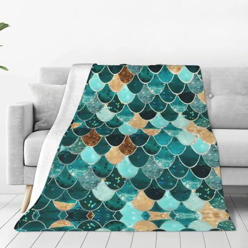 SIULAS Sofaüberwurf, 127 x 152,4 cm, flauschig, weich, warm, vielseitig, Fleece, Meerjungfrauen-Fischschuppen-Druck, Decke für Couch/Bett/Einzelbett, Grau