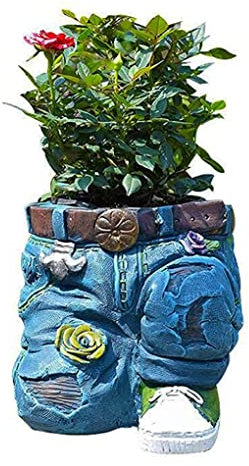 Yeory Harz Blumentopf Denim Jeans Gartenpflanztöpfe Dekorative Pflanzgefäß für Innenrasen im Freien, Gartenpflanzer Ornter Ornamente