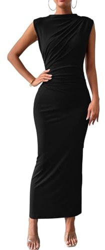 ZKZFCAI Damen Kleid Elegant Sommer Sexy Lounge Tank Langes Kleid Elegant Ärmellos Neckholder Figurbetont Maxikleider Damen Sommerkleid Midikleid Bodycon（Schwarz L）