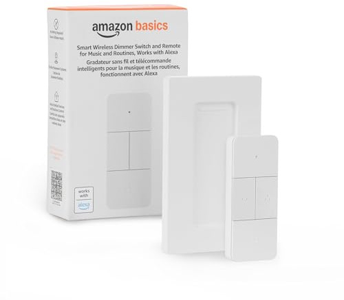 Amazon Basics Smart Dimmer Switch and Remote for Music and Routines, Works with Alexa Only, Compatible Echo Devices Required, Easy Setup, No Wiring Required, Handheld