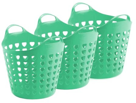 Kreher® flexibler Aufbewahrungskorb aus Kunststoff für Wäsche, Spielzeug und vieles mehr! In peppigen Farben mit Belüftungslöchern. 35 Liter Volumen, mit zwei großen Henkeln. (3er Set in Türkis)