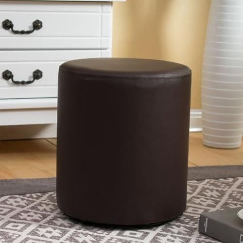 SHIJHUI Pouf aus PU-Leder, Ottomane, Fußstütze, für Wohnzimmer, unter dem Schreibtisch, rundes Gästesitzkissen, kratzfeste Fußstütze, Hocker für Sitzsack, Braun, 40 cm hoch x 31 cm breit