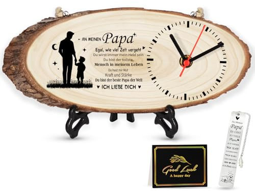 VICTERR Geburtstag für Papa, Papa Geschenk Weihnachten, Holz Wanduhr Heimat Dekoration, Personalisierte Geschenke für Papa, Vatertagsgeschenke für Papa Geschenk von Tochter Sohn