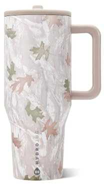 HydroJug Traveler Wasserflasche mit Griff und Klapp-Trinkhalm, 1,2 l, passt in Becherhalter, auslaufsicherer Becher, wiederverwendbar, isolierter Edelstahl und Gummiboden, Geschenk für Damen und