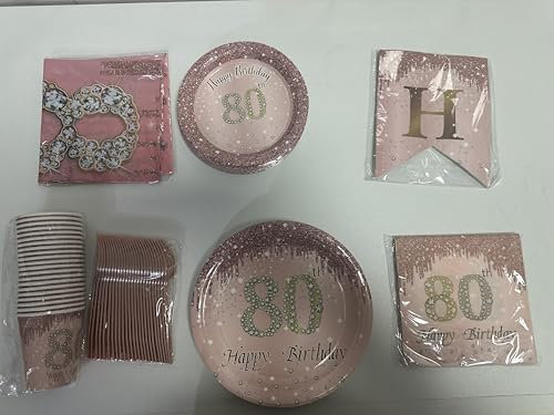 Sodeno 80th Birthday Party Supplies - 122 Pcs, 24 Guests, Durable 80th Birthday Decorations for Women, 80th Birthday Plates and Napkins, Perfect 80th Birthday Party Plates and Supplies!