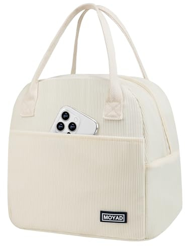 Moyad Lunchtasche Kühltasche Thermotasche Büro Arbeit Picknick | 10L Volumen, Cord-Polyester, Reißverschluss, Büro & Picknick, Wasserabweisend, Beige Unifarbe