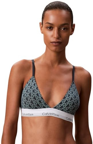 Calvin Klein Sujetador Triangular Mujer Lightly Lined con Logotipo en la Cintura, Verde (Bijou Modern Emblem Outline+Stratif), L