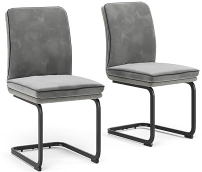 Vicco Freischwinger Eleganza, Küchenstuhl, Grau, 2er Set