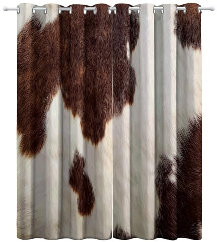 CozyRest lichtundurchlässige Vorhänge Kuhfell Tiermuster Ösen Gardinen mit Vorhang Kälteschutz Blackout Curtain Kinderzimmer Schlafzimmer Verdunkelung Fenster, 2 Stück, H230 x B117 cm