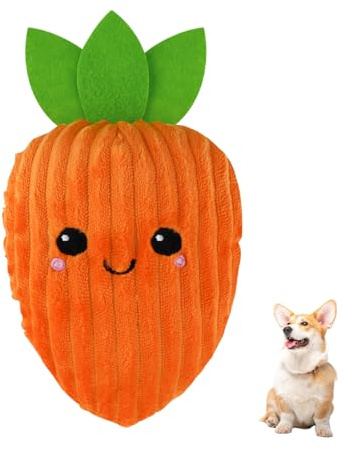 Andiker Karotte Hundespielzeug, 9.84'' Hund Quietschspielzeug innen mit einem Quietscher, weiches Baumwollplüsch Hundespielzeug für kleine und mittlere Hunde und Welpen (Orange)