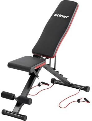 Athler Gorilla 10 | Hantelbank | verstellbar | klappbar | Home Gym | Trainingsbank für Zuhause | verstellbare Rückenlehne | mit Widerstandsbändern | Stahlrahmen | Kunstlederpolsterung | Schwarz