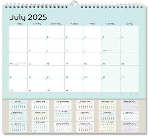 Wall Calendar 2025-2026 UK. Academic Year, 18 Month Wall Planner with drop down year planner. Ideal for Home, Office, School & Family – Month-to-View Calendar for Holidays & Work Organisation.