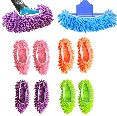 4 Pairs/8 Pcs Chenille Mop Slippers, Mop Slippers Shoes For Floor Cleaning, Shoe Cover, Sock Slipper,Removable And Washable Indoor Shoes Covers (Pink, Purple, Orange And Green)