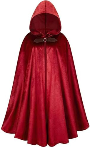 DELIVESS Mittelalterlicher Umhang aus Samt, Renaissance, Kapuzenumhang, viktorianisch, Halloween, Weihnachten, Party-Kostüm (99,1 cm, Hellrot)