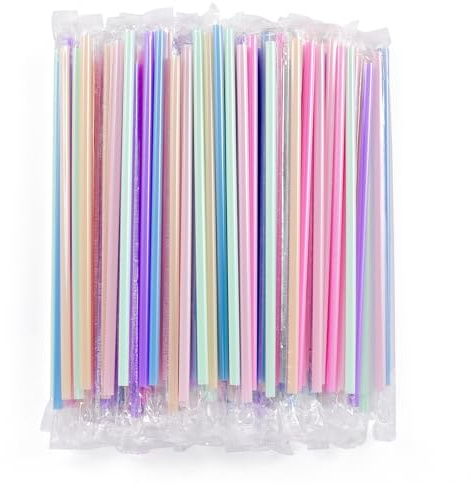 [Individually Wrapped] 100Pcs Disposable Plastic Drinking Straws - 8.26 Long and 0.24 Diameter Colorful Cute Straws for Juice,Coffee,Milk,Cocktail, Bachelorette/Birthday Party, Bridal/Baby Shower