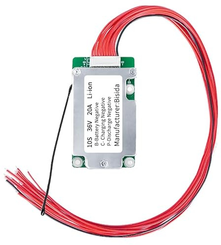 Bisida BMS 10S 36V 20A Lithium-PCB-Schutzplatine mit Balancerleitung und NTC, Split-Port, zehn Schutzfunktionen, Lithium-Ionen-Batteriemanagementsystem, Li-Ion BMS