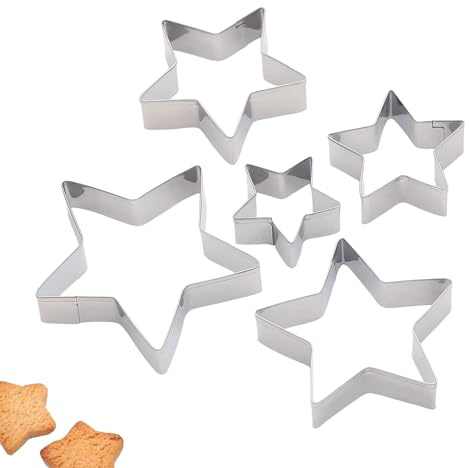 5 Stück Stern Ausstecher,Ausstechformen Weihnachten,Keksausstecher,Plätzchenausstecher,Weihnachtsausstecher Plätzchen,Edelstahl Mini Star Ausstechform Groß Klein Set für Christmas Sterne Cookie Backen