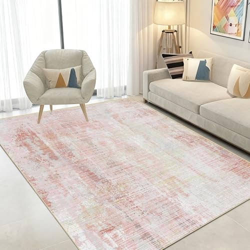 WUTONG Vintage Teppich Rosa Wohnzimmerteppich Altrosa 140x200cm,Weicher Kurzflor Teppich,Kaschmir-Gefühl,Abstrakter Waschbare Teppiche für Schlafzimmer,Kinderzimmer Mädchen,Kitchen