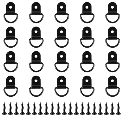 20 Pcs D Rings Heavy Duty Tie Down Anchors,Tie Down Ring Hook Lashing Rings | V Mounting Lashing Eyelets for Securing Loads in Cars Trailers Truck Motorcycle Cargo Van Kayak Anchors Fasteners(Black)