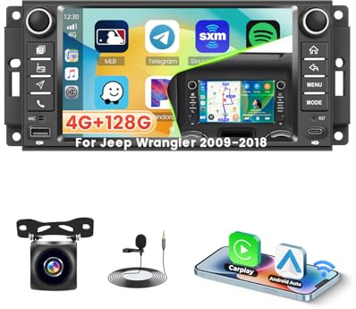 Roinvou 4+128G Android 15 Autoradio pour Jeep Wrangler 2009-2018, 7'' | sans Fil Carplay Android Auto, Incell Écran Tactile Radio, Mirror Link GPS Bluetooth FM RDS WiFi EQ, SWC Caméra de Recul
