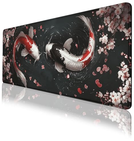 LSXP JR Koi Fish Gaming Mouse Pad Japanese Zen Yin Yang Cherry Blossoms XL Mouse Pad Large Mousepad Extended Laptop Keyboard Mat Gaming Desk Pad Mouse Mat