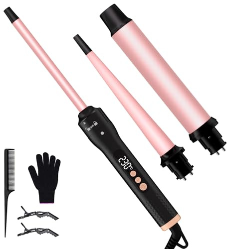iToncs Lockenstab 3 in 1, Lockenstäbe mit 3 Austauschbaren Keramik 12-32mm | 13 Temperaturstufen, Schnelles Aufheizen, Lockenstab Set für Große und Kleine Locken, mit Handschuhen, 2 Haarklammern, Kamm