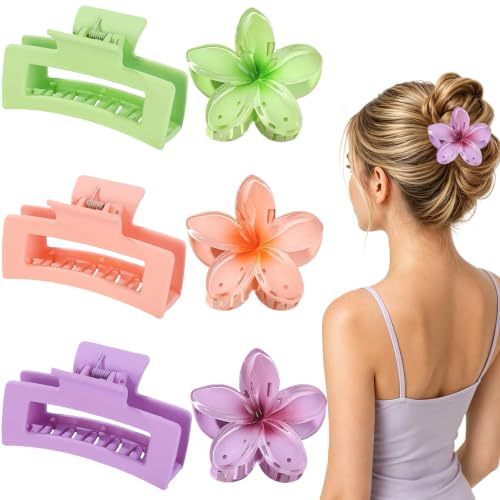 6 Pezzi Mollettone Capelli Donna Grandi 8CM Pinze per Capelli Hawaiani Fiori Clip Artigli per Capelli di Rettangolo per Capelli Spessi Antiscivolo Pinza per Capelli Accessori (Tipo 1)
